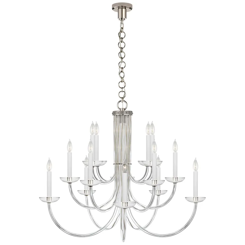 AERIN Wharton Chandelier in Clear Acrylic and Polished Nickel Ceiling Light W37.75" x H31"
