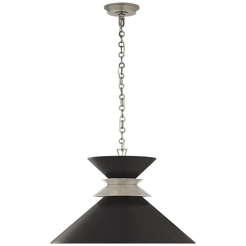 Chapman & Myers Alborg Large Stacked Pendant in Antique Nickel with Matte Black Shade Ceiling Light W24" x H15.5"