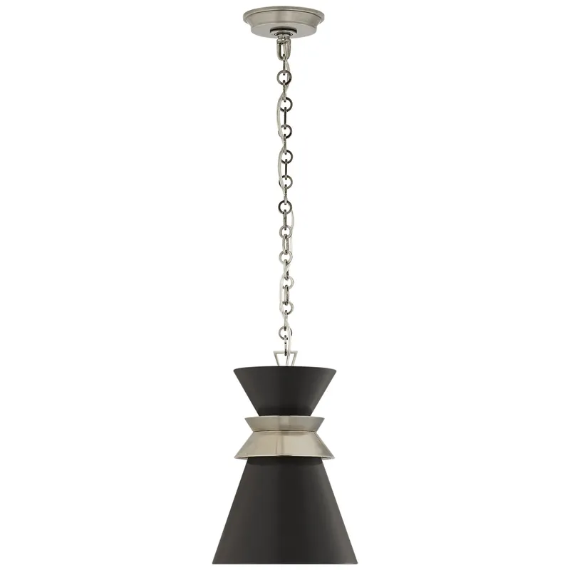Chapman & Myers Alborg Small Stacked Pendant in Antique Nickel with Matte Black Shade Ceiling Light W10" x H15"