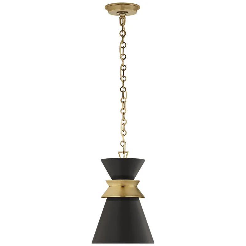 Chapman & Myers Alborg Small Stacked Pendant in Antique- Burnished Brass with Matte Black Shade Ceiling Light W10" x H15"