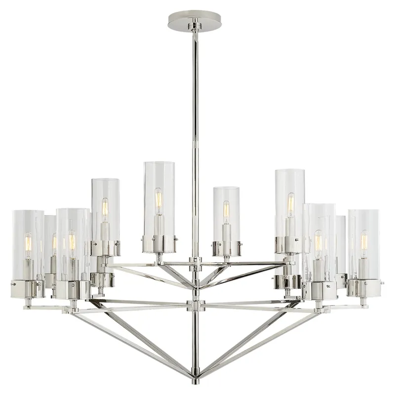 Thomas O'Brien Marais Large Chandelier in Polished Nickel with Clear Glass Ceiling Light W45"