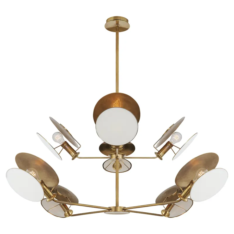 Thomas O'Brien Osiris Large Reflector Chandelier in Hand-Rubbed Antique Brass with Linen Diffuser Ceiling Light W54"