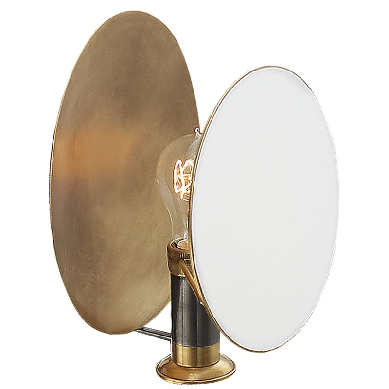 Thomas O'Brien Osiris Single Reflector Sconce in Bronze and Hand-Rubbed Antique Brass with Linen Diffuser Wall Light W9.25" x H10.25"