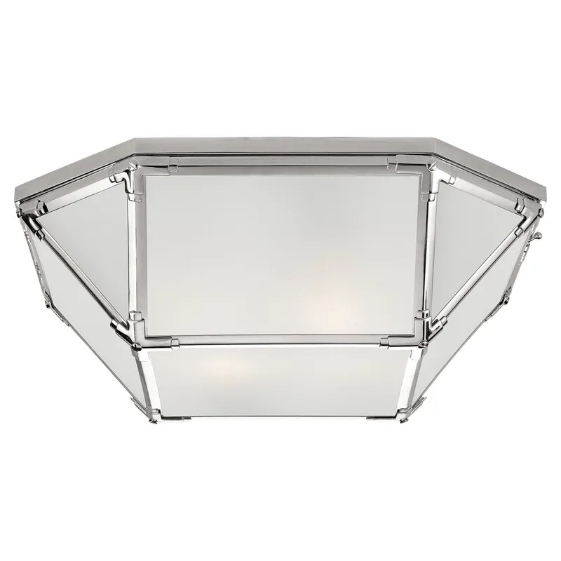 Suzanne Kasler Morris Large Flush Mount in Polished Nickel with Frosted Glass Ceiling Light W20" x H6"