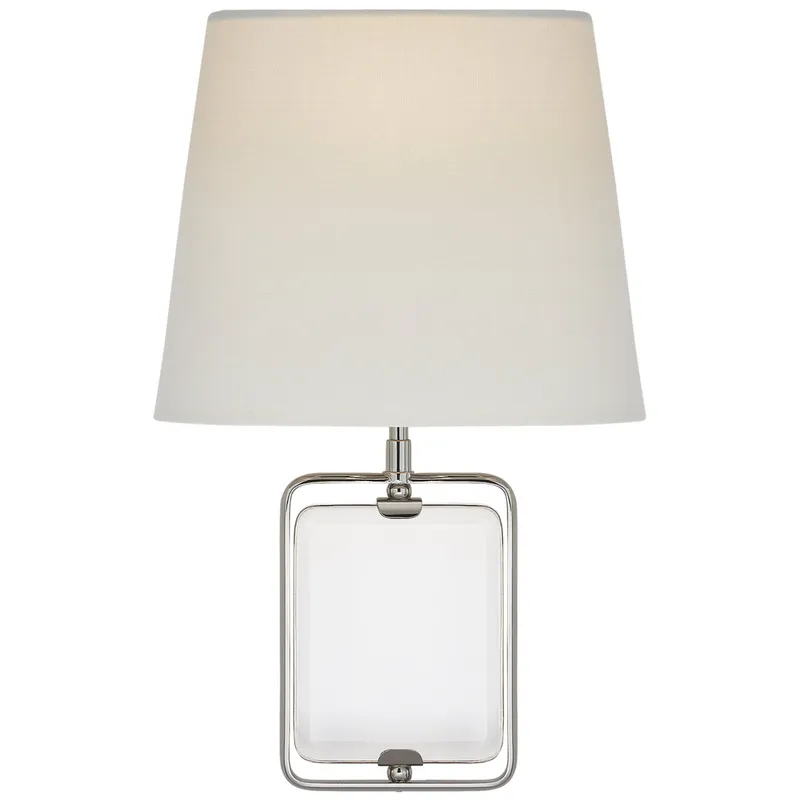 Suzanne Kasler Henri Framed Jewel Sconce in Crystal and Polished Nickel with Linen Shade Wall Light W9.5" x H15.25"