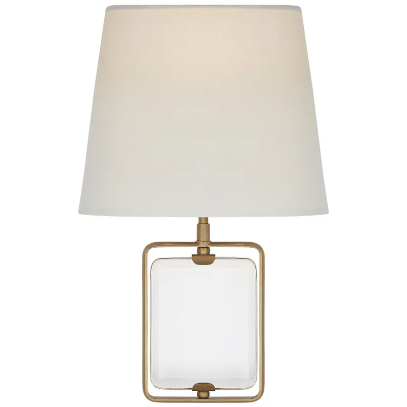 Suzanne Kasler Henri Framed Jewel Sconce in Crystal and Hand-Rubbed Antique Brass with Linen Shade Wall Light W9.5" x H15.25"