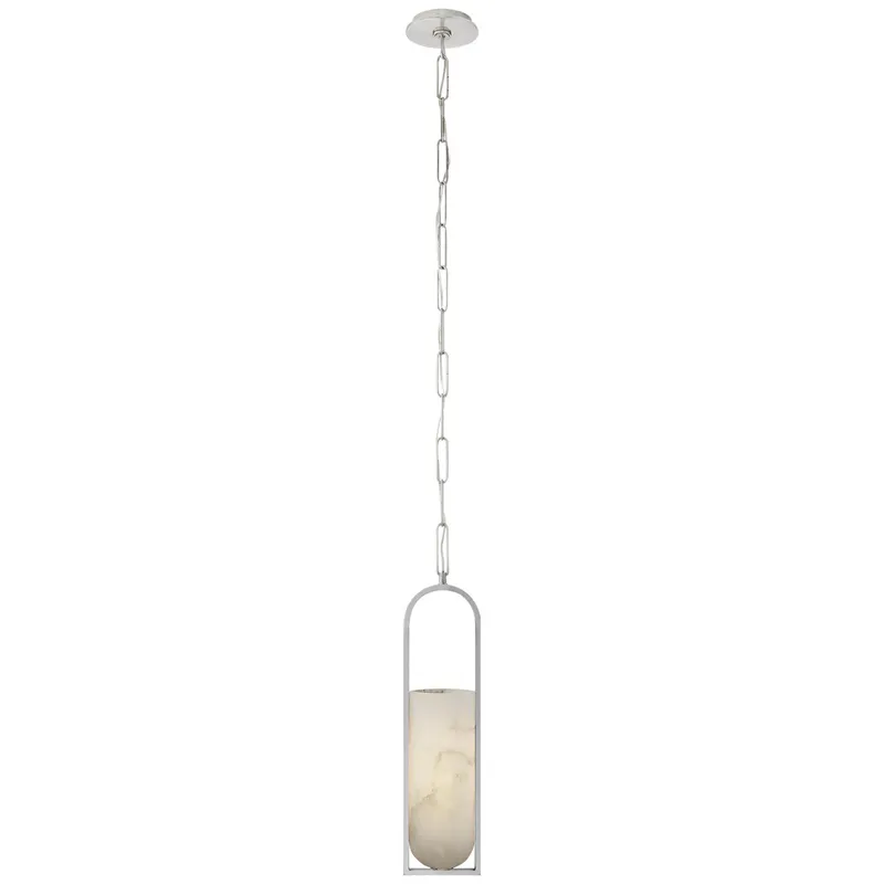 Kelly Wearstler Melange Small Elongated Pendant in Polished Nickel with Alabaster Shade Ceiling Light W6.25" x H29"