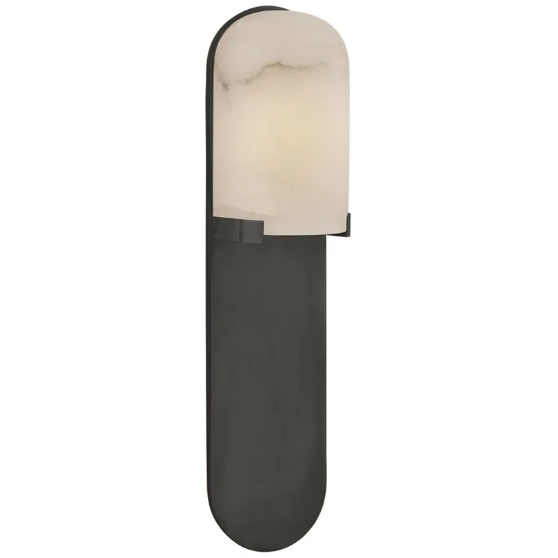 Kelly Wearstler Melange Medium Elongated Pill Sconce in Bronze with Alabaster Shade Wall Light W4.5" x H18.5"