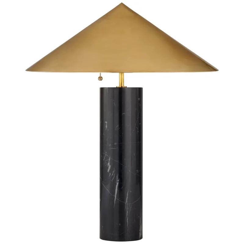 Kelly Wearstler Minimalist Medium Table Lamp in Black Marble with Antique-Burnished Brass Shade W20" x H25"