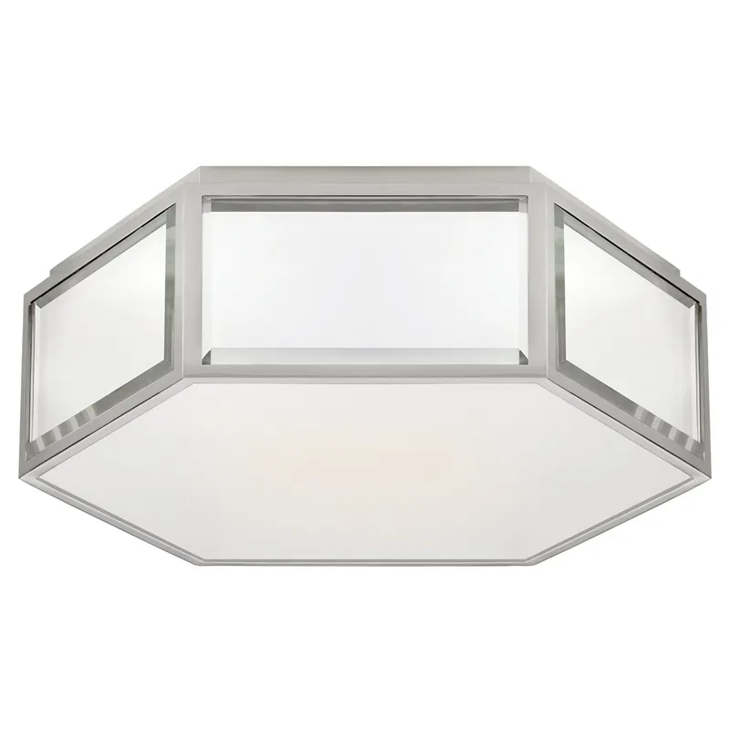 kate spade new york Bradford Small Hexagonal Flush Mount in Mirror and Polished Nickel with Frosted Glass Ceiling Light W13" x H4.25"