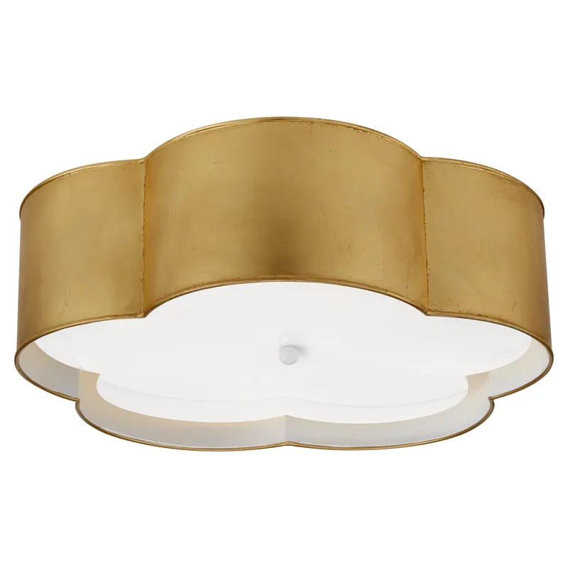 kate spade new york Bryce Large Flower Flush Mount in Gild and White with Frosted Acrylic Ceiling Light W20" x H7"