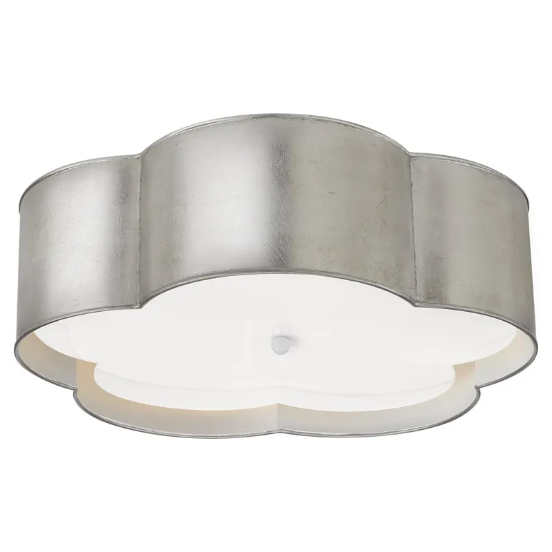 kate spade new york Bryce Large Flower Flush Mount in Burnished Silver Leaf and White with Frosted Acrylic Ceiling Light W20" x H7"