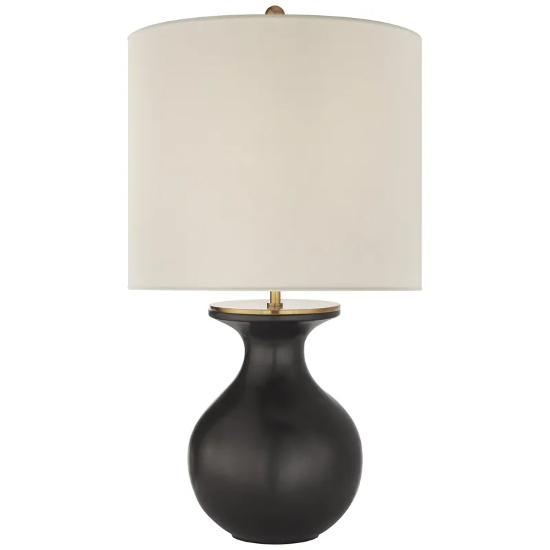 kate spade new york Albie Small Desk Lamp in Metallic Black with Cream Linen Shade Table Lamp W13.75" x H25.25"