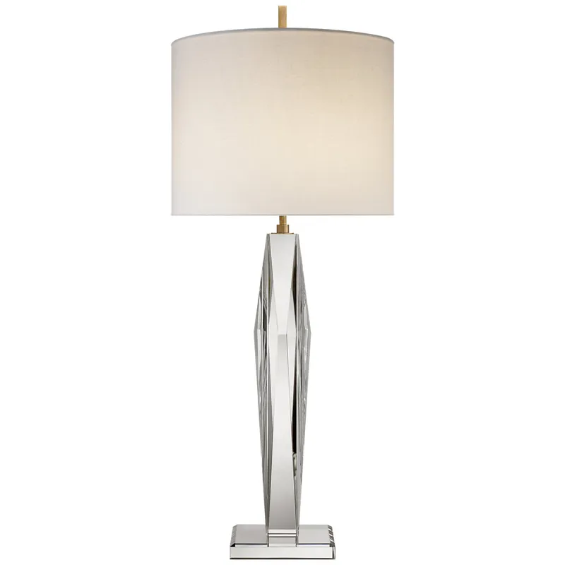 kate spade new york Castle Peak Narrow Table Lamp in Crystal with Cream Linen Shade W14" x H34"