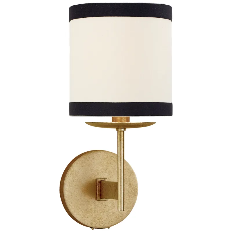 kate spade new york Walker Small Sconce in Gild with Cream Linen Shade with Black Linen Trim Wall Light W5.5" x H12.25"