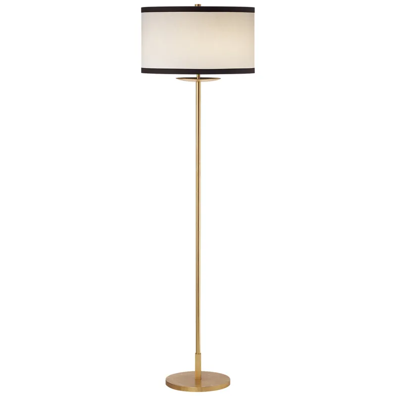 kate spade new york Walker Medium Floor Lamp in Gild with Cream Linen Shade with Black Linen Trim W17" x H58"