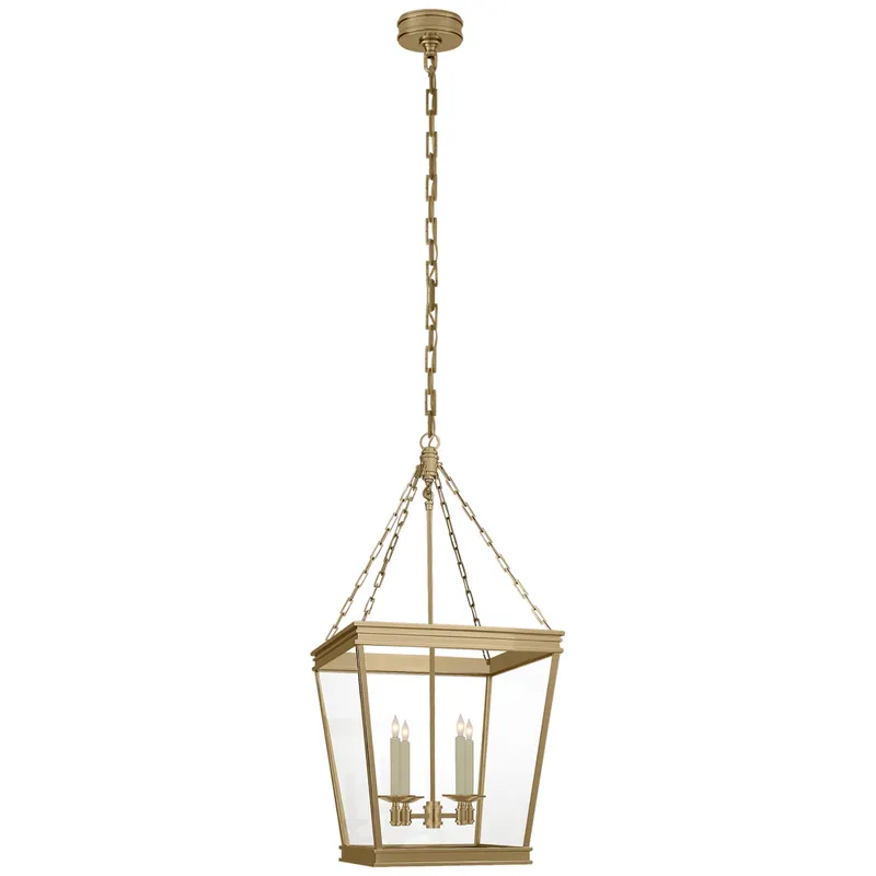Chapman & Myers Launceton Medium Square Lantern in Antique- Burnished Brass with Clear Glass Ceiling Light W17" x H34.5"