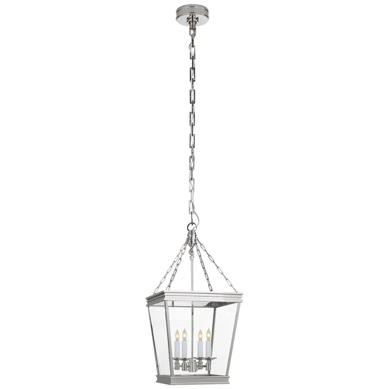 Chapman & Myers Launceton Small Square Lantern in Polished Nickel with Clear Glass Ceiling Light W12.5" x H25.75"