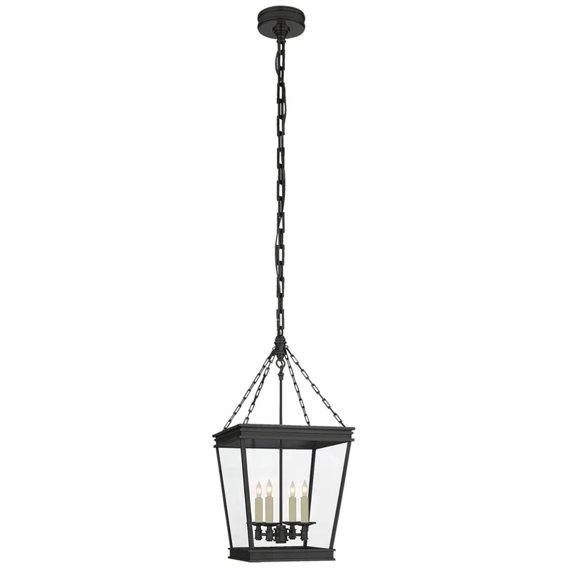 Chapman & Myers Launceton Small Square Lantern in Bronze with Clear Glass Ceiling Light W12.5" x H25.75"