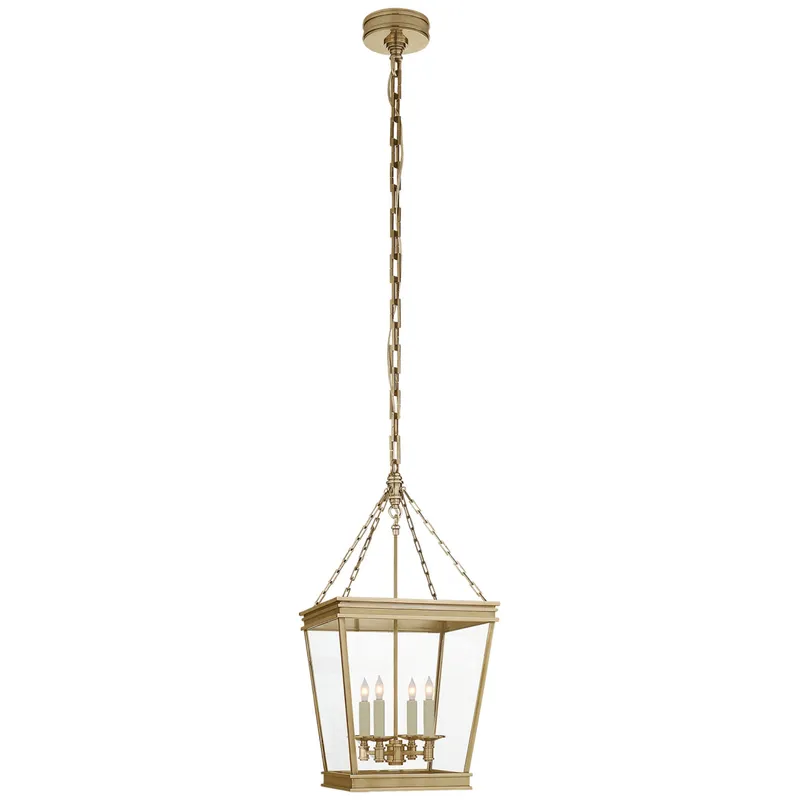 Chapman & Myers Launceton Small Square Lantern in Antique- Burnished Brass with Clear Glass Ceiling Light W12.5" x H25.75"