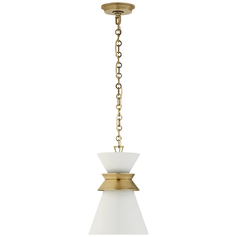 Chapman & Myers Alborg Small Stacked Pendant in Antique- Burnished Brass with Matte White Shade Ceiling Light W10" x H15"