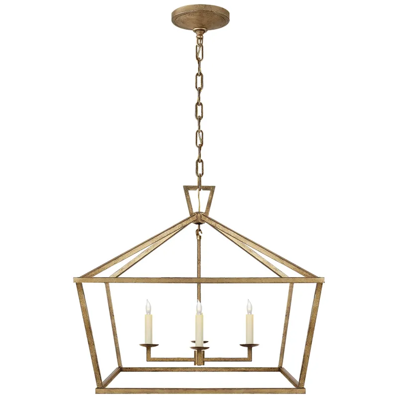 Chapman & Myers Darlana Medium Wide Lantern in Gilded Iron Ceiling Light W28" x H25"