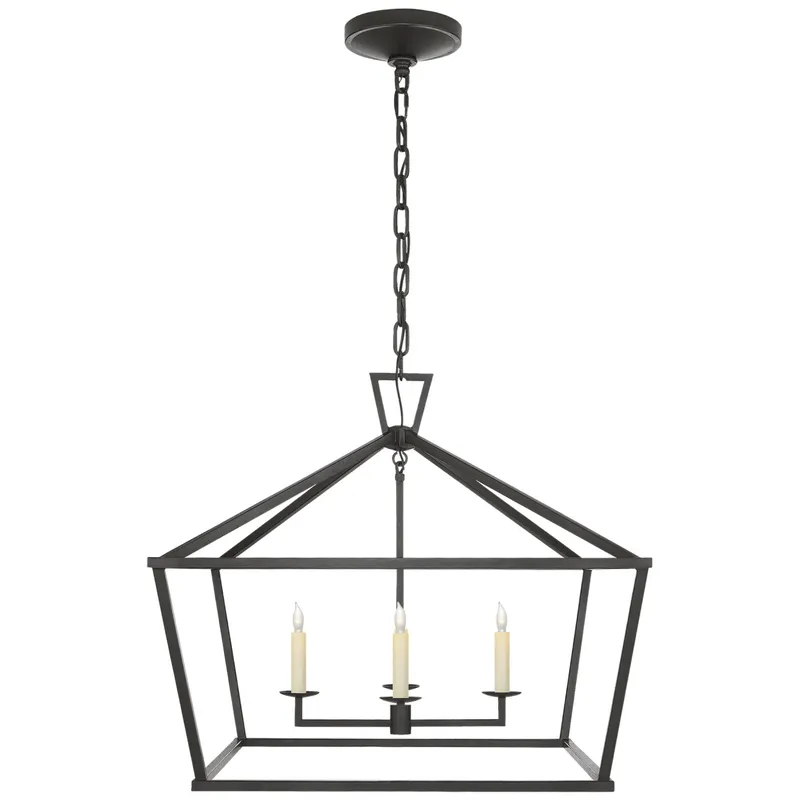 Chapman & Myers Darlana Medium Wide Lantern in Aged Iron Ceiling Light W28" x H25"
