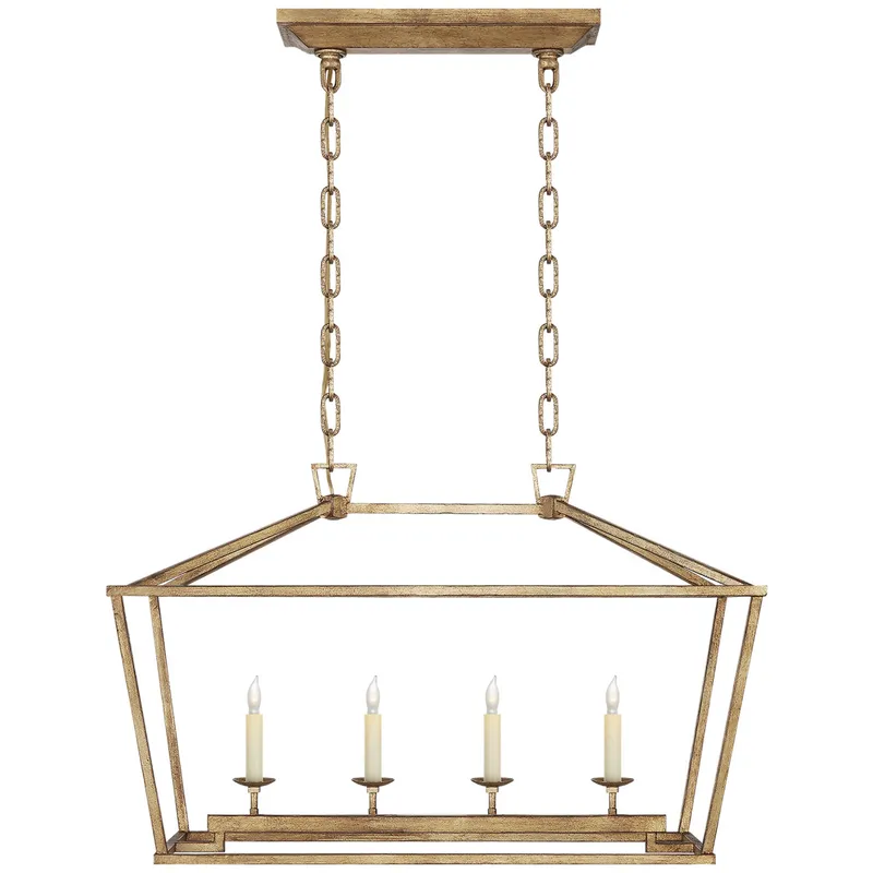 Chapman & Myers Darlana Small Linear Lantern in Gilded Iron Ceiling Light W30" x 13" x H19"