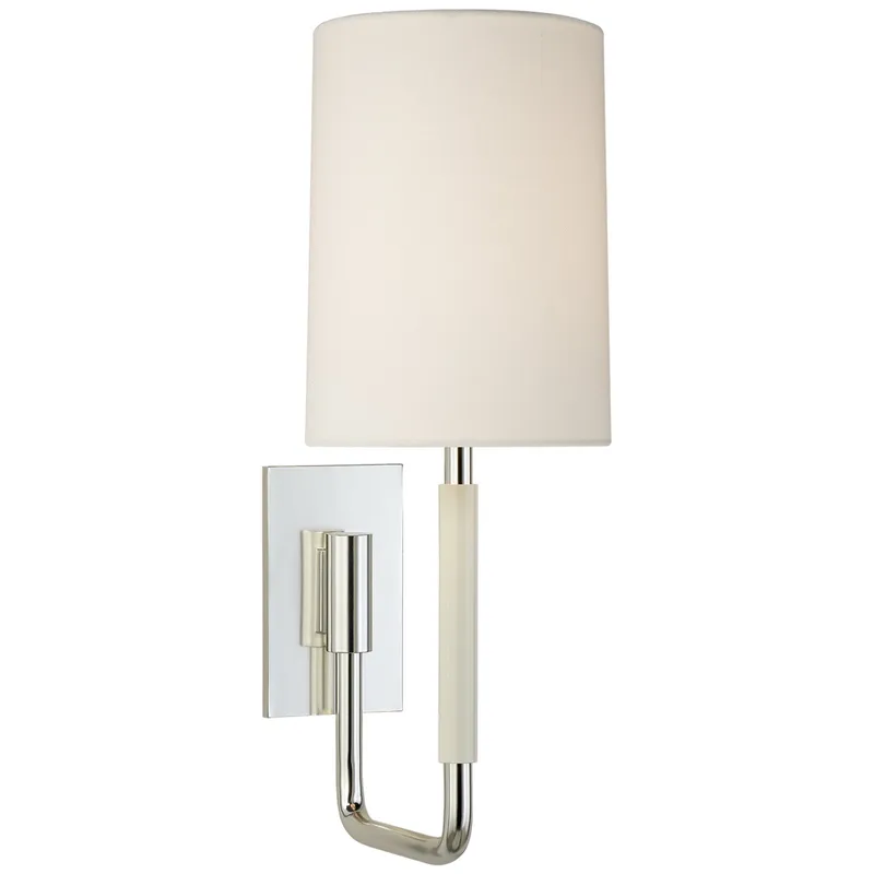 Barbara Barry Clout Small Sconce in Soft Silver with Linen Shade Wall Light W5.25" x H15"