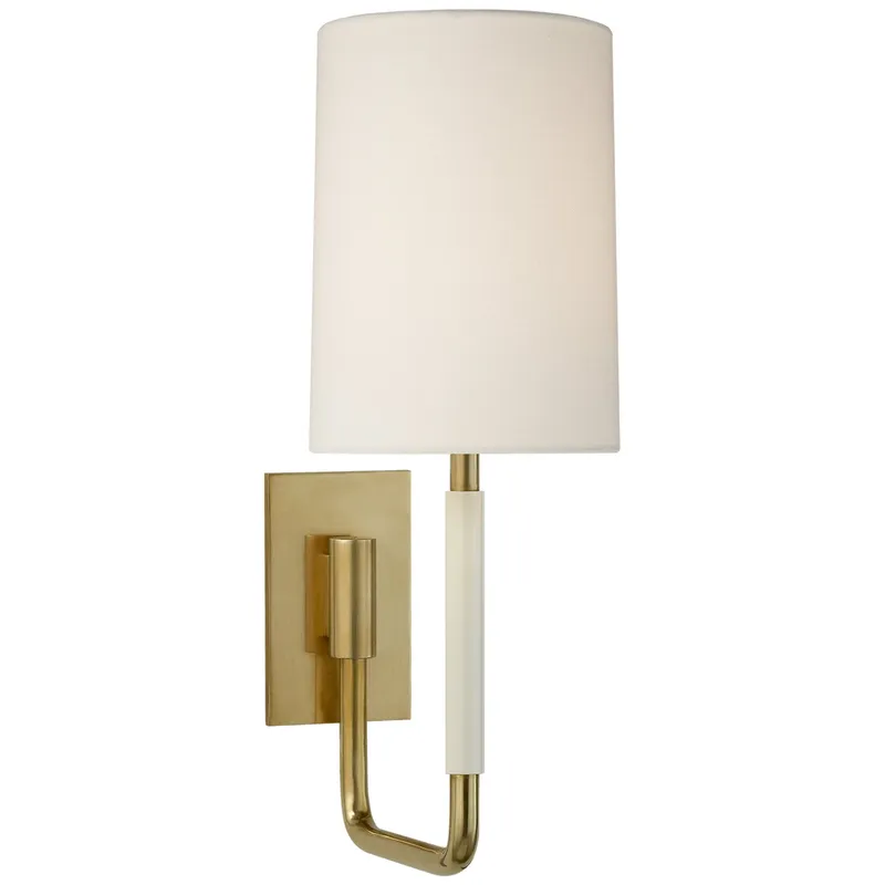 Barbara Barry Clout Small Sconce in Soft Brass with Linen Shade Wall Light W5.25" x H15"