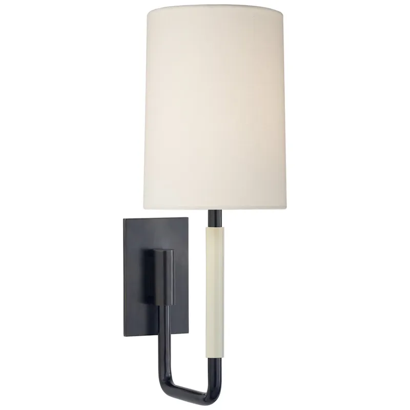 Barbara Barry Clout Small Sconce in Bronze with Linen Shade Wall Light W5.25" x H15"