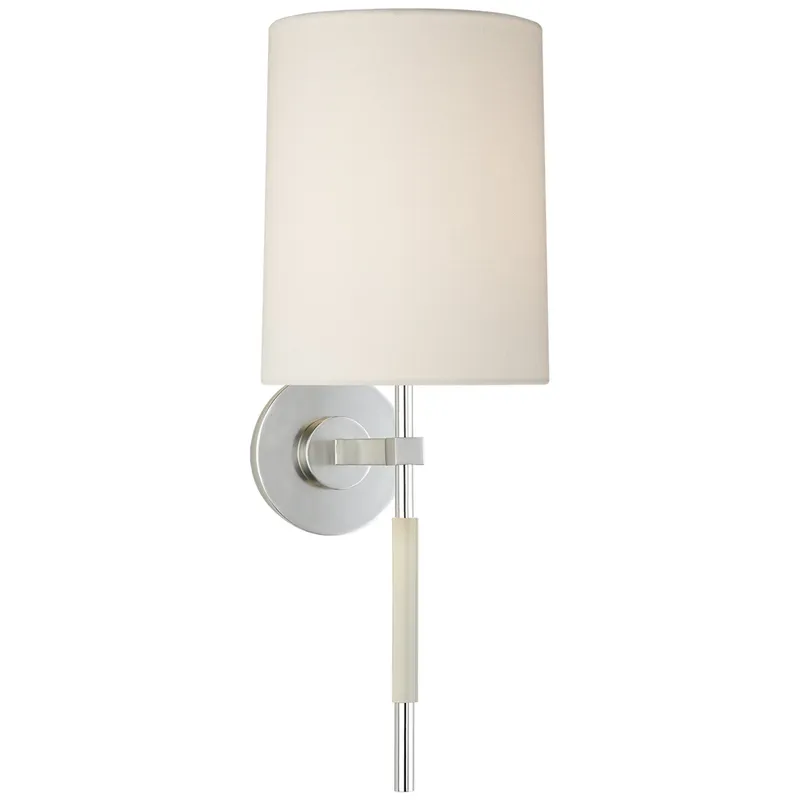 Barbara Barry Clout Tail Sconce in Soft Silver with Linen Shade Wall Light W7.5" x H19.25"