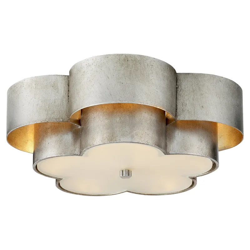 AERIN Arabelle Large Flush Mount in Burnished Silver Leaf with Frosted Acrylic Ceiling Light W19.5" x H8.25"