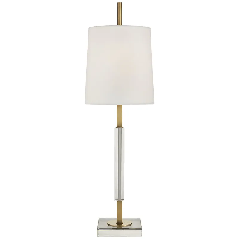 Thomas O'Brien Lexington Medium Table Lamp in Hand-Rubbed Antique Brass and Crystal with Linen Shade W9.25" x H31.75"