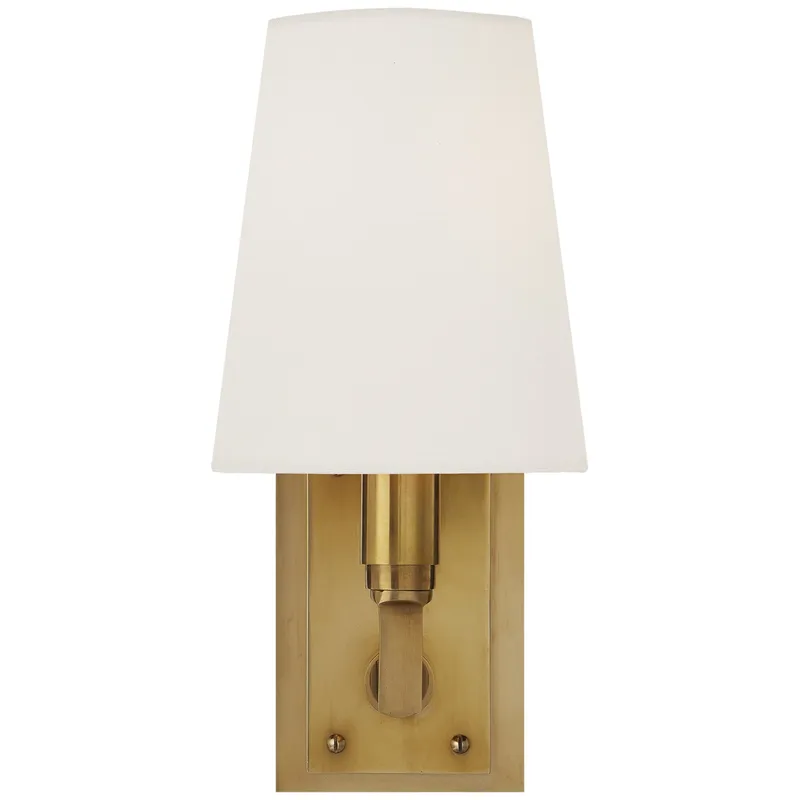 Thomas O'Brien Watson Small Sconce in Hand-Rubbed Antique Brass with Linen Shade Wall Light W5" x H10.75"