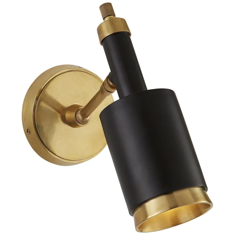 Thomas O'Brien Anders Small Articulating Wall Light in Hand-Rubbed Antique Brass and Black W5.25" x H10.75"