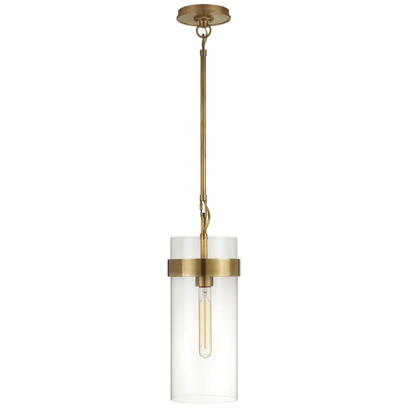 Ian K. Fowler Presidio Small Pendant in Hand-Rubbed Antique Brass with Clear Glass Ceiling Light W6.5"