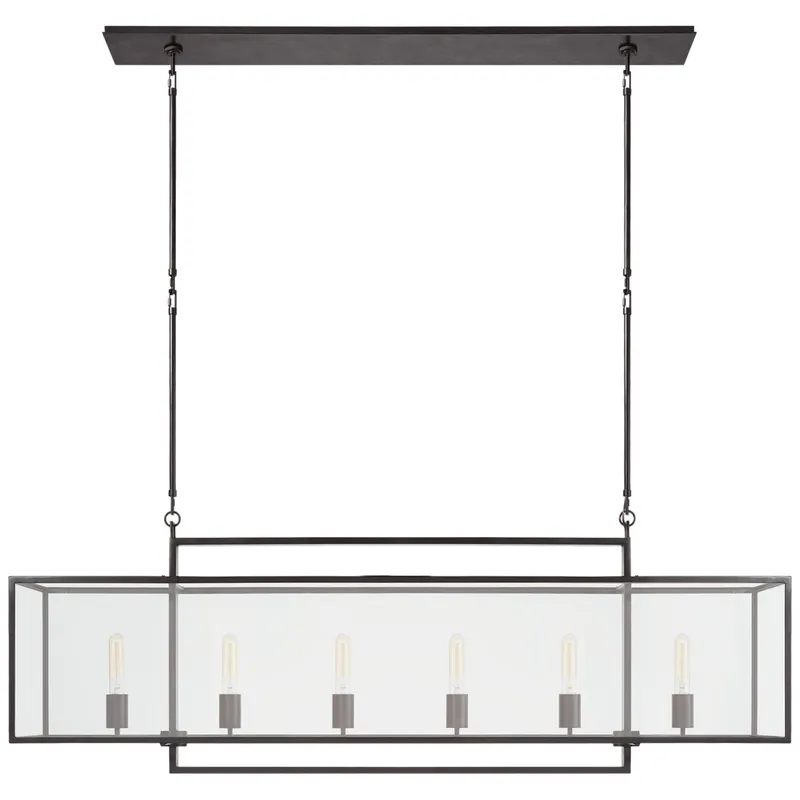 Ian K. Fowler Halle Large Linear Pendant in Aged Iron with Clear Glass Ceiling Light W56"