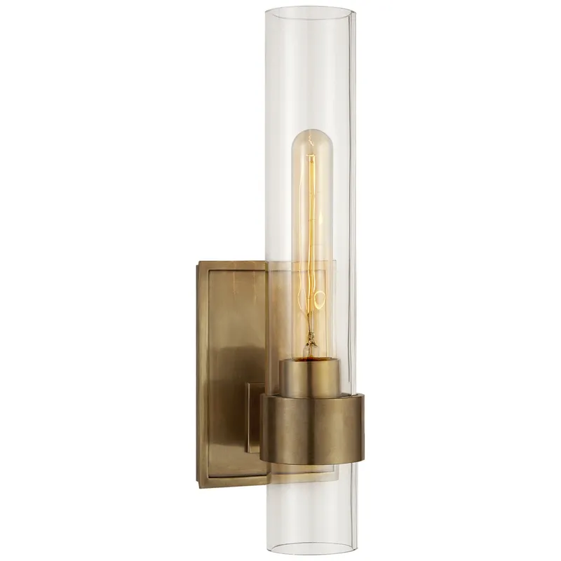 Ian K. Fowler Presidio Petite Sconce in Hand-Rubbed Antique Brass with Clear Glass Wall Light W4.75" x H14"