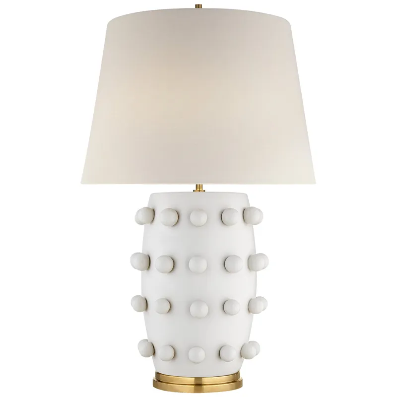 Kelly Wearstler Linden Medium Lamp in Plaster White with Linen Shade Table Lamp W17" x H26.25"