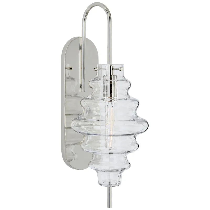 Kelly Wearstler Tableau Large Sconce in Polished Nickel with Clear Glass Wall Light W6.75" x H17.5"