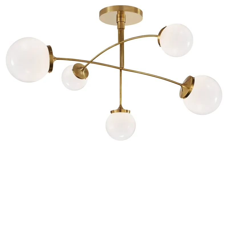kate spade new york Prescott Medium Mobile Chandelier in Soft Brass with White Glass Ceiling Light W40"