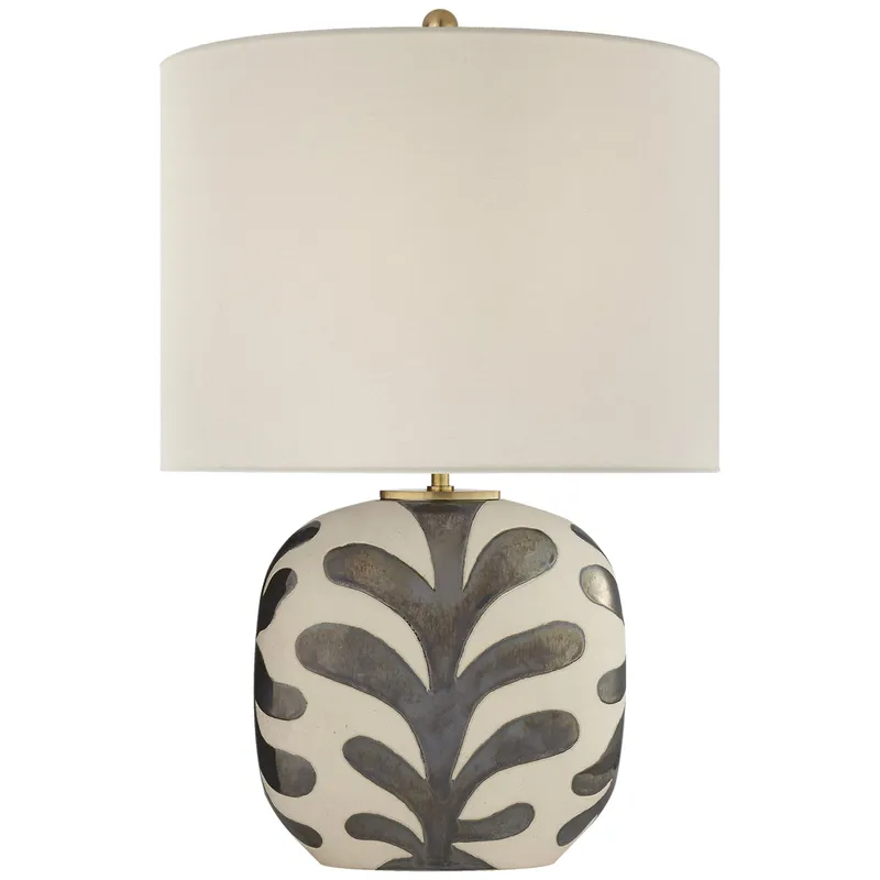 kate spade new york Parkwood Medium Table Lamp in Natural Bisque and Black Pearl with Linen Shade W15" x H23.75"