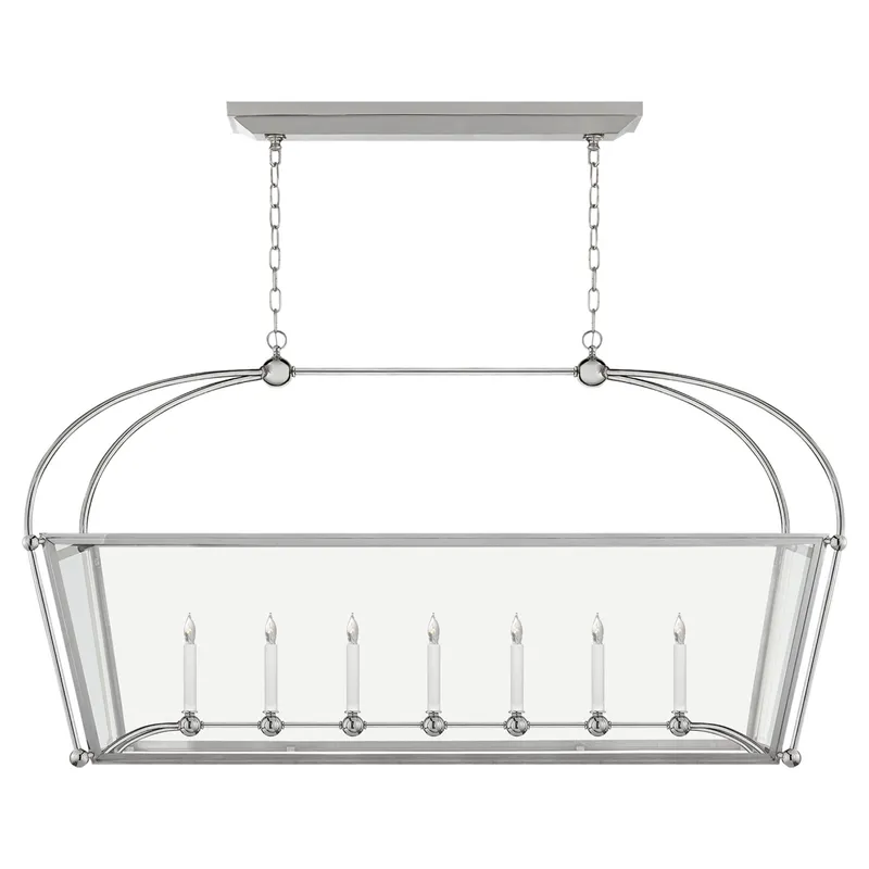 Chapman & Myers Riverside Large Linear Pendant in Polished Nickel with Clear Glass Ceiling Light W54"