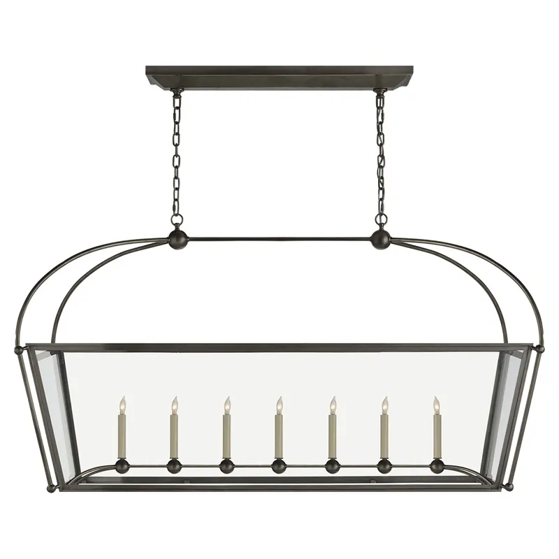Chapman & Myers Riverside Large Linear Pendant in Bronze with Clear Glass Ceiling Light W54"