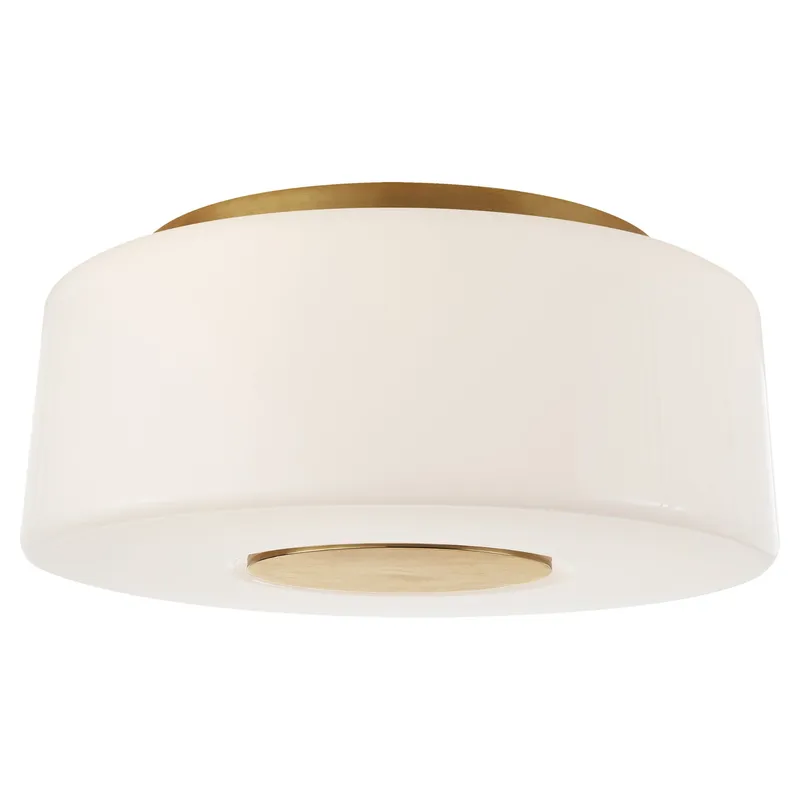 Barbara Barry Acme Large Flush Mount in Soft Brass with White Glass Ceiling Light W16.25" x H7"