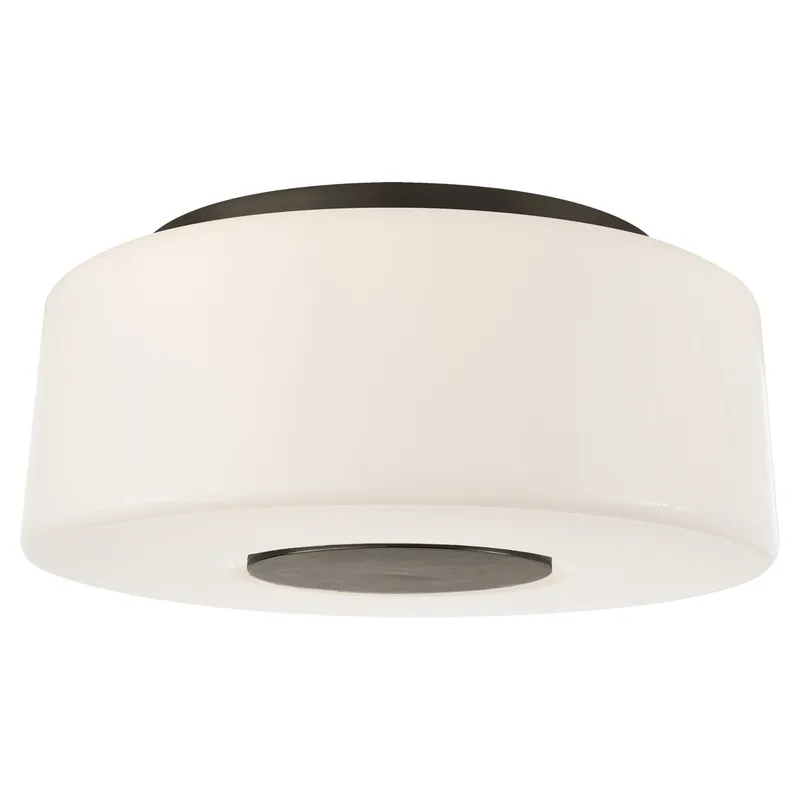 Barbara Barry Acme Large Flush Mount in Bronze with White Glass Ceiling Light W16.25" x H7"