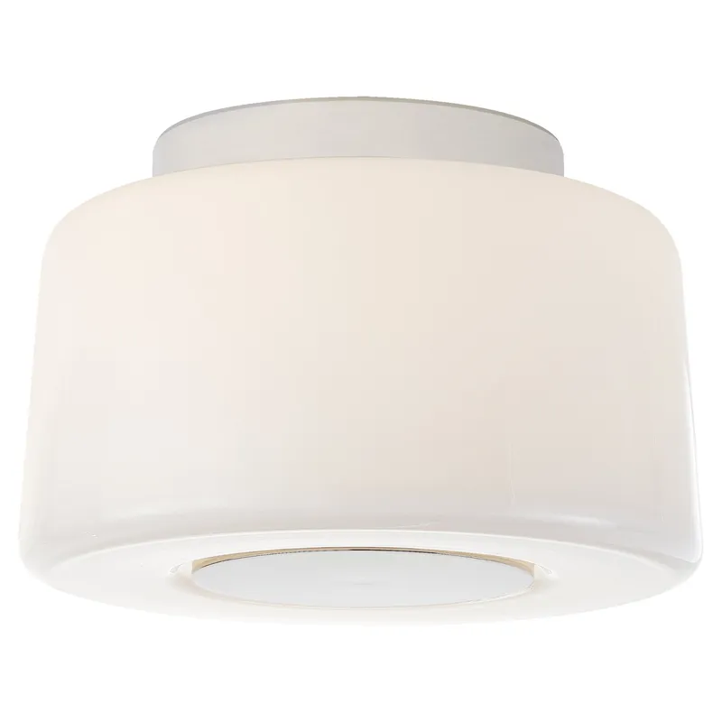 Barbara Barry Acme Small Flush Mount in Polished Nickel with White Glass Ceiling Light W9" x H5.75"