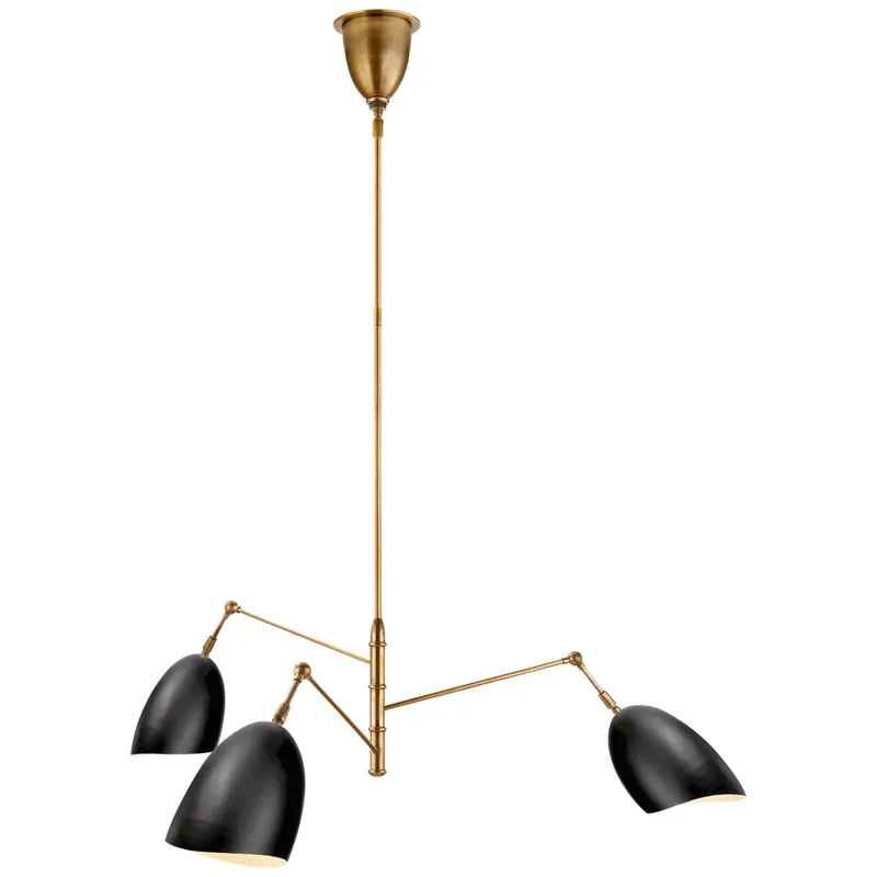 AERIN Sommerard Medium Triple-Arm Chandelier in Hand-Rubbed Antique Brass with Black Shades Ceiling Light W50"