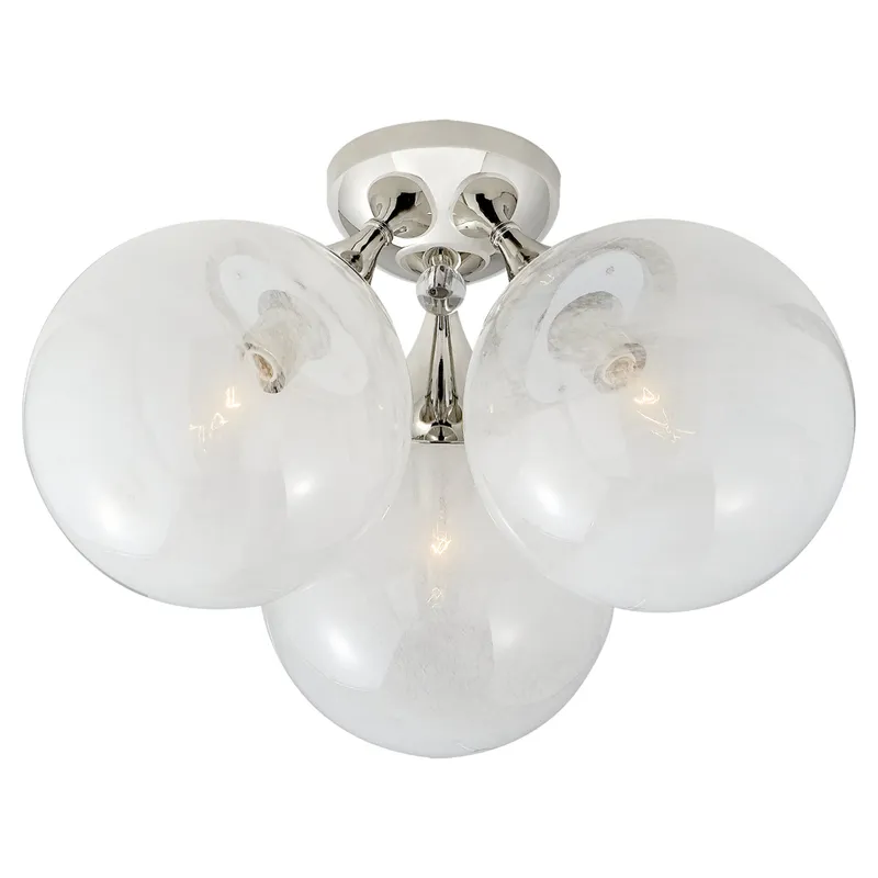 AERIN Cristol Large Triple Flush Mount in Polished Nickel with White Strie Glass Ceiling Light W15.25" x H9.75"
